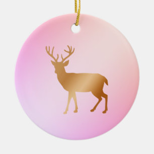 Silhouet van rendier op roze glazen keramisch ornament