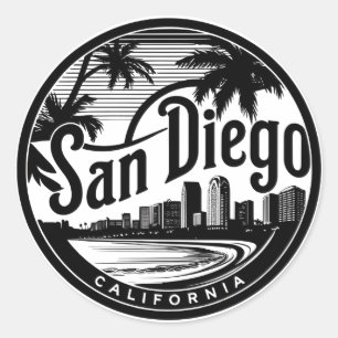 Silhouet van San Diego California Ronde Sticker