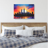 Silhouet van stadsgezicht bij schemering canvas afdruk (Insitu (Slaapkamer))