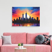 Silhouet van stadsgezicht bij schemering canvas afdruk (Insitu (Woonkamer))
