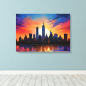 Silhouet van stadsgezicht bij schemering canvas afdruk (Insitu (Houten vloer))