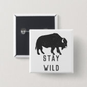 Silhouet van Stay Wild Buffalo Vierkante Button 5,1 Cm (Voorkant /achterkant)
