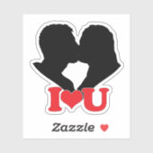 Silhouet van stel dat zoent met "I♥U" Sticker (Vel)