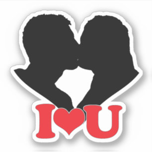Silhouet van stel dat zoent met "I♥U" Sticker
