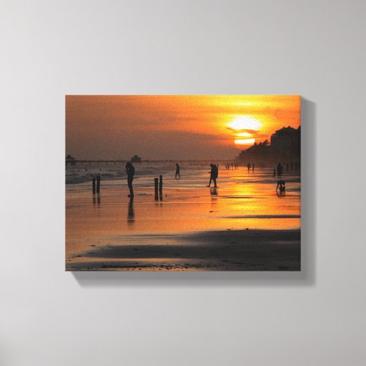 Silhouet van strandmensen Canvasprint Canvas Afdruk (Voorkant)