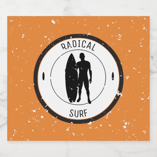 Silhouet van surfer en surfboard bier etiket (Enkel label)