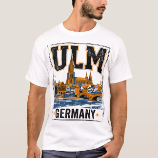 Silhouet van Ulm Duitsland met Kathedraal en Rivie T-shirt