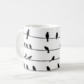 Silhouet van vogels op draden koffiemok (Voorkant links)