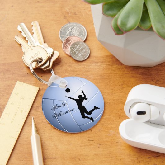 Silhouet van volleybalspeler en bal personaliseren sleutelhanger (Bureau)