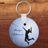 Silhouet van volleybalspeler en bal personaliseren sleutelhanger (Voorkant)