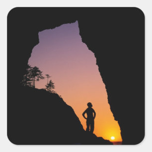 Silhouet van wandelaar, Point of the Arches, Vierkante Sticker