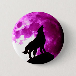 Silhouet van Wolf Howling op Maan Ronde Button 5,7 Cm