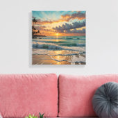 Silhouet van zonsondergang op het strand canvas afdruk (Insitu (Woonkamer))