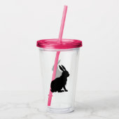 Silhouet van Zwart Zittend Konijn Side Profile Acryl Drinkbeker (Achterkant)