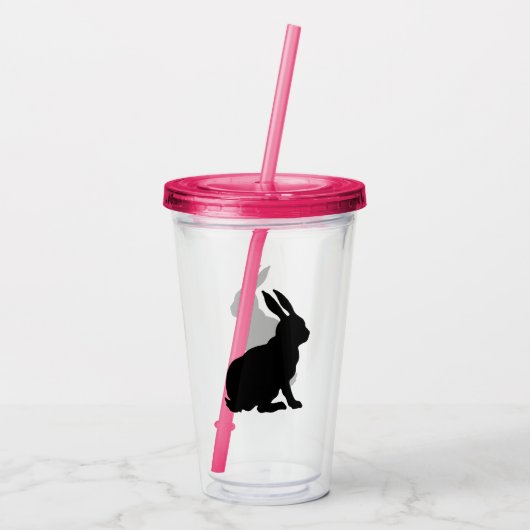 Silhouet van Zwart Zittend Konijn Side Profile Acryl Drinkbeker (Achterkant)