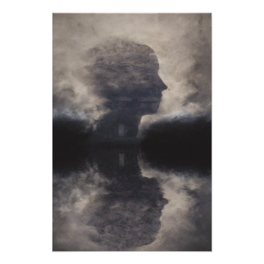 Silhouet voor kolossaal mistgezicht perfect poster (Voorkant)