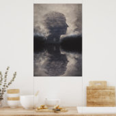 Silhouet voor kolossaal mistgezicht poster (Keuken)
