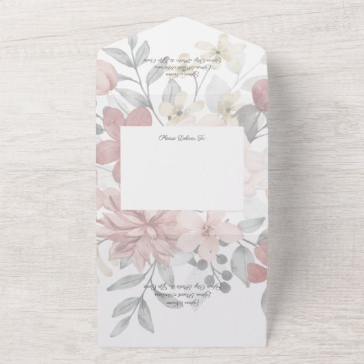 Silhouet Wildflower Boeket met QR Code Alles In All In One Uitnodiging (Buitenkant)