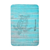 Silhouet Zee Turtle Rustiek Blauwgroen Hout Badmat (Voorkant Verticaal)