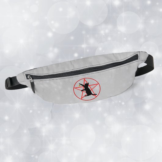 Silhouet Zittende Kat Gouden Ster Rood Pentagram Heuptasje