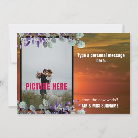 Silhouet Zonsondergang Elegante Weds Witte Typogra (Achterkant)