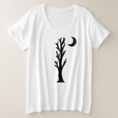 Silhouet Zwart Barren Boom Met Halve Maan Grote Maat T-shirt (Design voorkant)