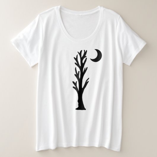 Silhouet Zwart Barren Boom Met Halve Maan Grote Maat T-shirt (Design voorkant)