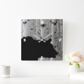 Silhouet Zwart Beer Aspen Boom Wandklok (Huis)