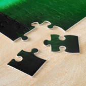 Silhouet Zwarte Bomen met Gele en Groene Mist Legpuzzel (Zijkant)