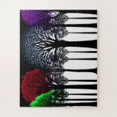 Silhouet Zwarte Bomen met Groen Rood en Paars Legpuzzel (Verticaal)