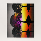 Silhouet Zwarte Bomen met Sunset Achtergrond Legpuzzel (Verticaal)
