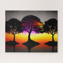 Silhouet Zwarte Bomen met Sunset Achtergrond Legpuzzel