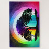 Silhouet Zwarte Bomen Omgeven door Rainbow Hues Legpuzzel (Verticaal)