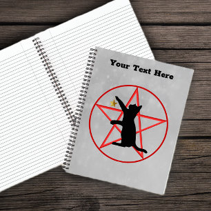 Silhouet Zwarte Kat met Ster Rode Pentagram Notitieboek
