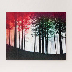 Silhouet Zwarte Woud met rode kleur Invasion Legpuzzel