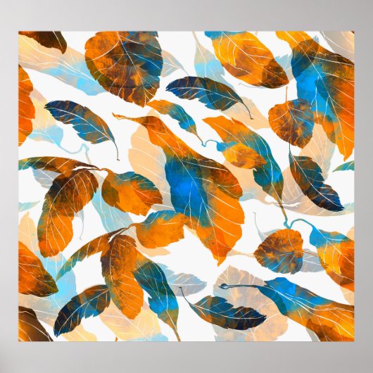 Silhouetbladeren: waterverf, digitale naadloze pa poster (Voorkant)