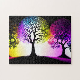 Silhouetbomen en leuke pastelachtergrond legpuzzel