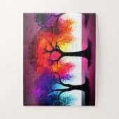 Silhouetbomen en Paarse en Sinaasappel voor kinder Legpuzzel (Verticaal)