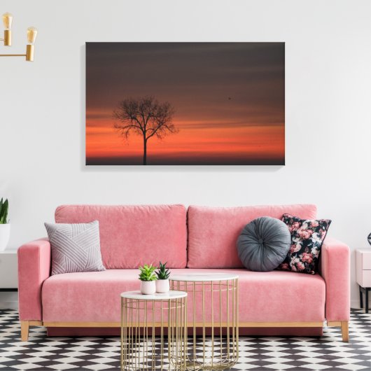 Silhouetboom uitgerekt canvas afdrukken (Insitu (Woonkamer))