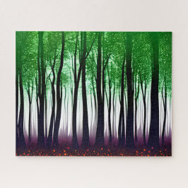 Silhouetbos met groene bladeren Paarse grond Legpuzzel