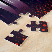 Silhouetbos met groene bladeren Paarse grond Legpuzzel (Zijkant)