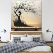 Silhouetscène van vrouw met Natuur-thema Canvas Afdruk (Insitu (Slaapkamer))