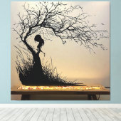 Silhouetscène van vrouw met Natuur-thema Canvas Afdruk (Insitu (Houten vloer))