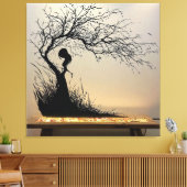 Silhouetscène van vrouw met Natuur-thema Canvas Afdruk (Insitu (Woonkamer))