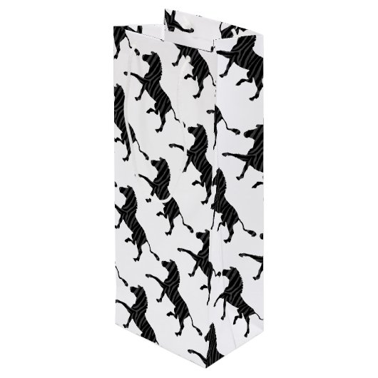 Silhouette afdrukken in zwart-wit en grijs wijn cadeautas (Achterkant Gekanteld)