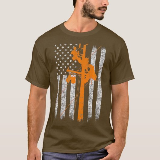 Silhouette American Flag Lineman Electricia T-shirt (Voorkant)