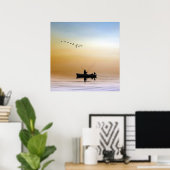 Silhouette angler op het meer poster (Thuiskantoor)