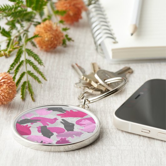 Silhouette Animal Camouflage Roze Sleutelhanger (Zijkant)