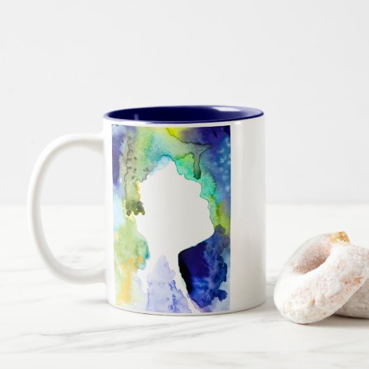 Silhouette art abstracte waterverf tweekleurige koffiemok (Met donut)