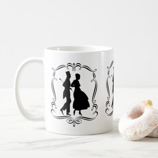  Silhouette Art Elegant Man Woman Koffiemok (Met donut)